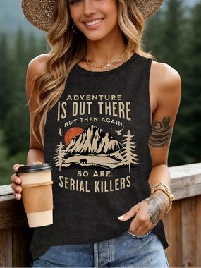 SHEIN Black Graphic Tank with Funny and True Text - Women’s SZ Medium